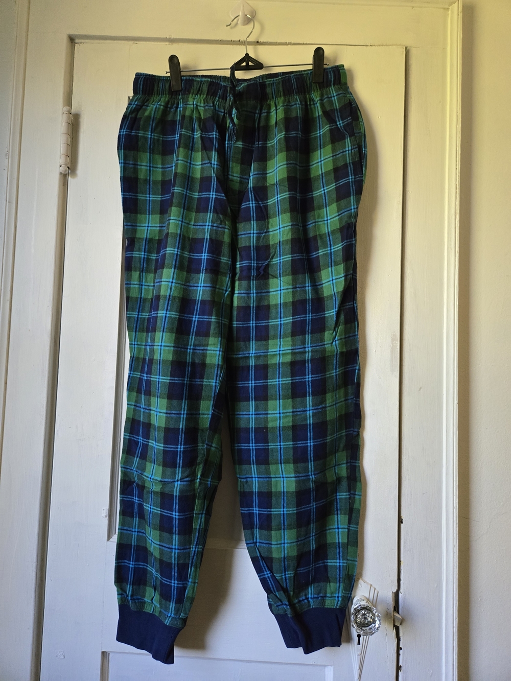 Land's End Men's Green and Blue Plaid Flannel Jogger Pajama Pants 32-34